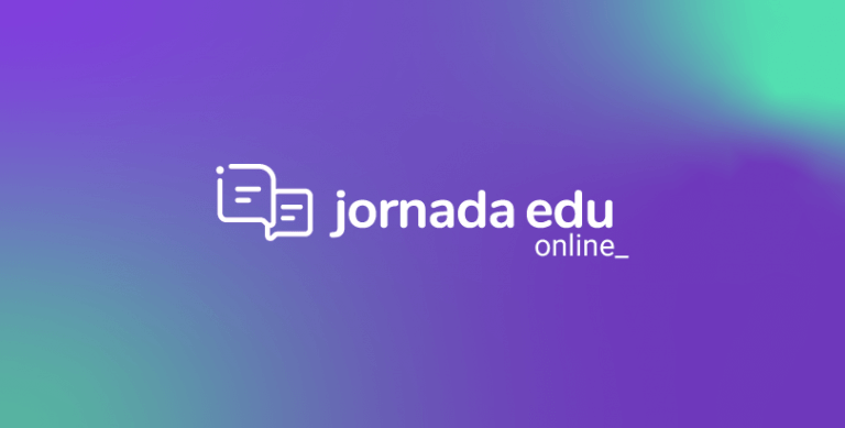 Logo da Jornada Edu Online em fundo degradê roxo e verde